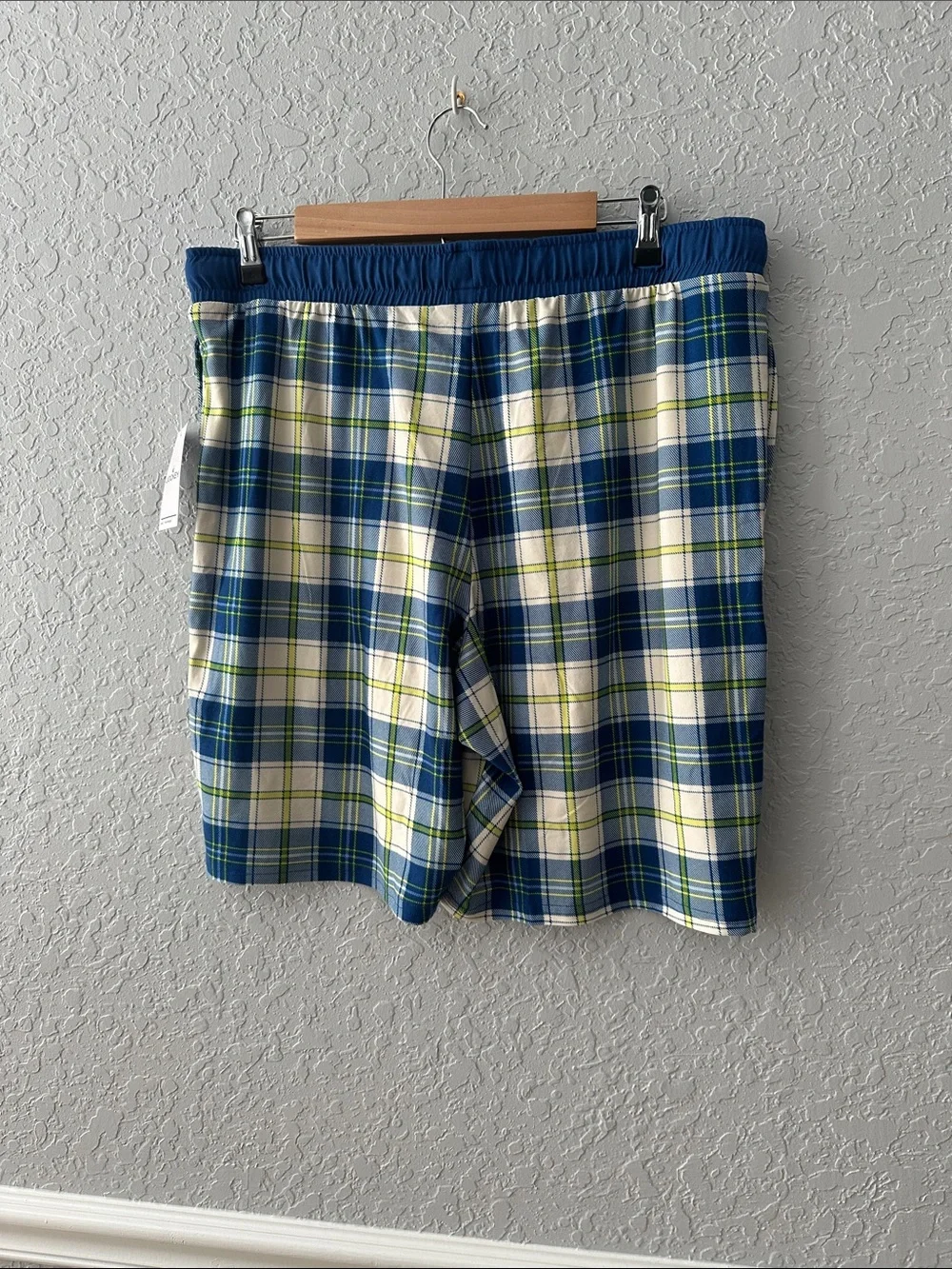 Jockey Blue White and Lime Plaid Lounge Shorts with Yellow Drawstring